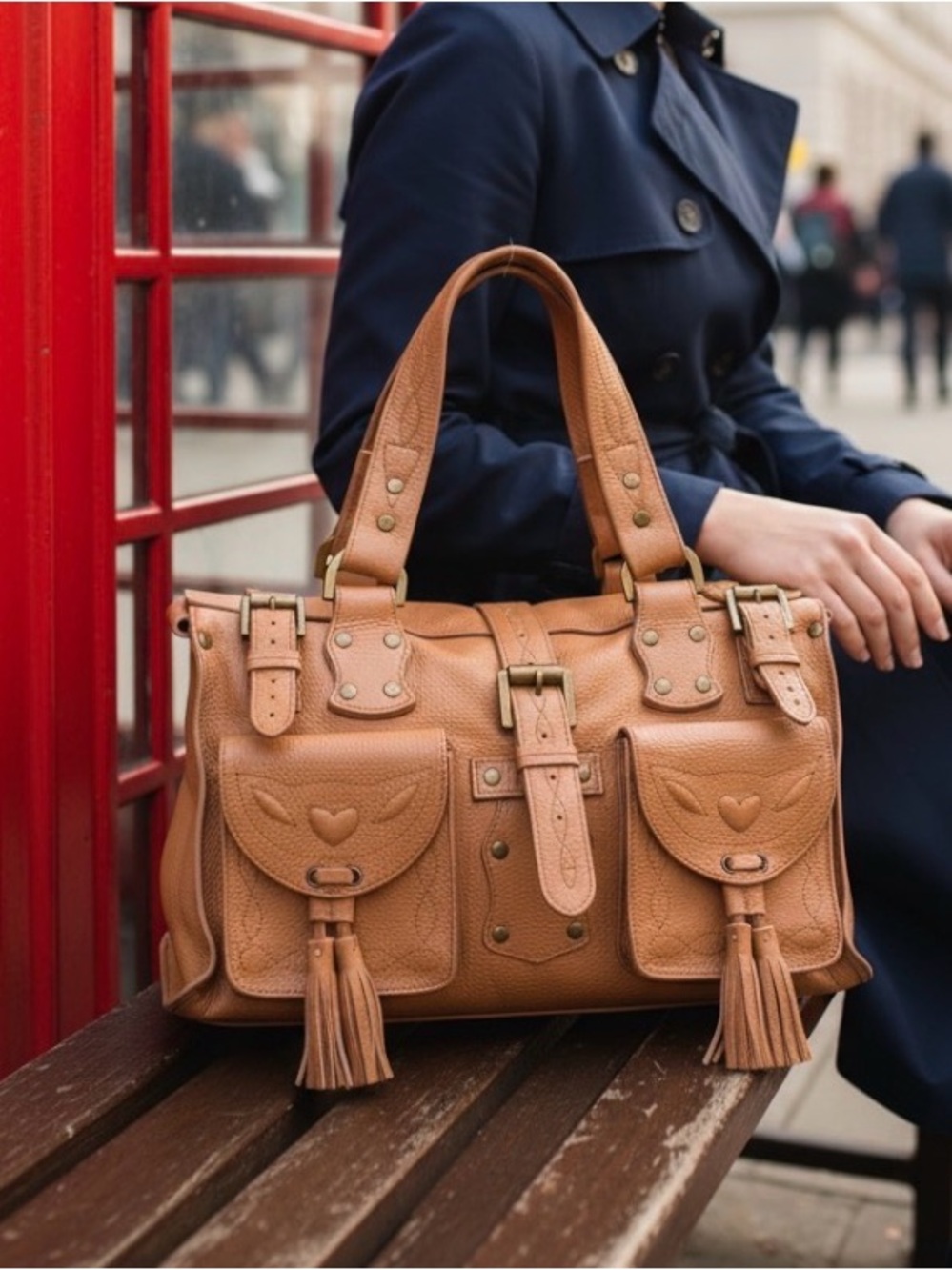 Mulberry Tassel Accent Tan Leather Shoulder Bag